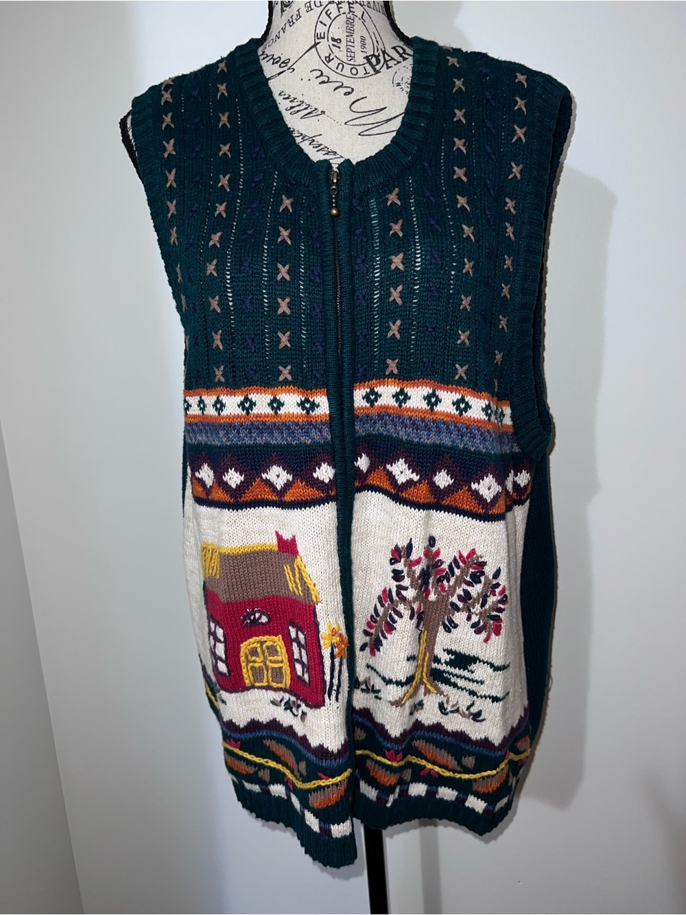 VTG Gina Peters Cottagecore Landscape Full Zip Sweater Vest Plus Size 1X